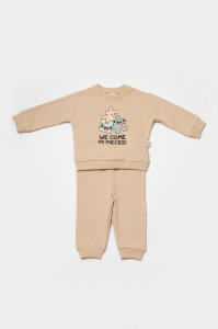 Set hanorac si pantaloni, Two thread, 100%bumbac organic - Stone, BabyCosy