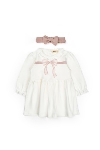 Set rochita cu bentita, Bow, BabyCosy, 100%bumbac organic, Powder - Img 2