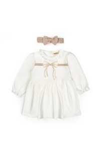 Set rochita cu bentita, Bow, BabyCosy, 100%bumbac organic, Stone - Img 2