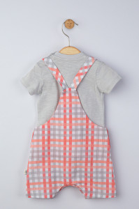Set salopeta cu tricou in carouri pentru bebelusi, Tongs baby - Img 3