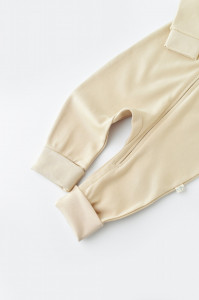 Salopeta cu fermoar cu maneca lunga si pantaloni lungi - 100%bumbac organic - Crem, BabyCosy - Img 6