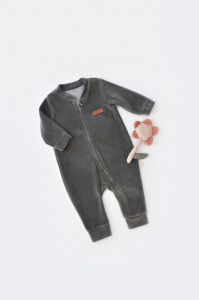 Salopeta cu maneca lunga si fermoar din 80%bumbac organic si 20% poliester - Antracit, BabyCosy