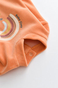 Salopeta Curcubeu cu maneca lunga si botosei din 80%bumbac organic si 20% poliester - Portocaliu, BabyCosy - Img 4