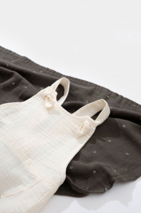 Salopeta de vara cu pantaloni lungi din muselina, BabyCosy, 100%bumbac, ecru