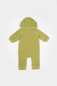 Salopeta Elefant cu maneca lunga si gluga din 80%bumbac organic si 20% poliester - Verde, BabyCosy