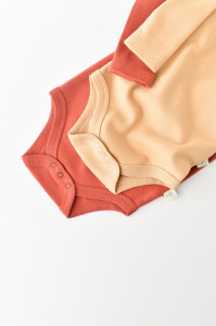 Set 2 body-uri cu maneca lunga bebe unisex -100% bumbac organic - Mustar/Scortisoara, BabyCosy - Img 3
