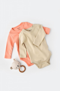 Set 2 body-uri cu maneca lunga bebe unisex -100% bumbac organic - Roz/Crem, BabyCosy