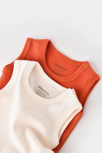 Set 2 body-uri fara maneci bebe unisex -100% bumbac organic -Scortisoara/Ecru, BabyCosy - Img 2