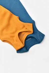 Set 2 body-uri fara maneci bebe unisex din bumbac organic si modal - Bleumarin/Sofran, BabyCosy - Img 5