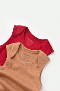 Set 2 body-uri fara maneci bebe unisex din bumbac organic si modal - Maro/Rosu, BabyCosy - Img 2