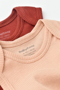 Set 2 body-uri fara maneci bebe unisex din bumbac organic si modal - Caramiziu/Somon, BabyCosy - Img 4