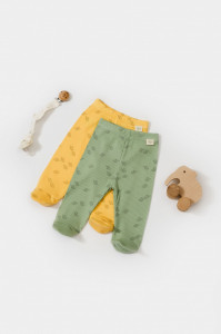 Set 2 pantalonasi cu botosei Printed, BabyCosy, 50% modal+50% bumbac, Lamaie/Verde