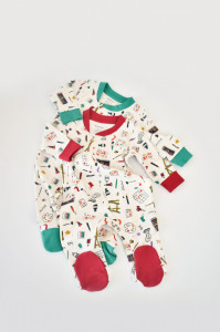 Set 2 salopetele cu maneca lunga si panataloni cu botosei si fermoar - 100%bumbac organic - Rosu si verde, Baby Cosy