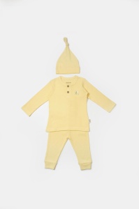 Set 3 piese:bluza, pantaloni si caciulita Bamboo, galben, BabyCosy, 50% bumbac+50%bambus