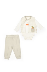 Set 3 piese: body, pantalon si vesta Rabbit, 100% bumbac organic, BabyCosy