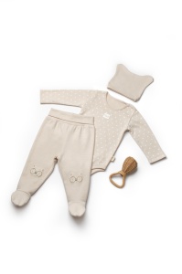 Set 3 piese: body, pantaloni si caciulita TeddyBear, BabyCosy, 100% bumbac