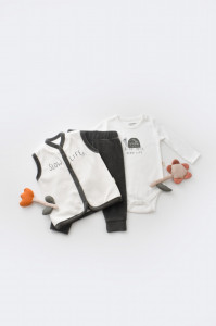 Set 3 piese Broscuta cu body, pantalonasi si vestuta din 80%bumbac organic si 20% poliester - Antracit, BabyCosy - Img 2