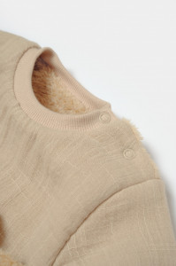 Set bluza dublata si pantaloni Ursulet, Winter muselin, 100% bumbac - Apricot, BabyCosy