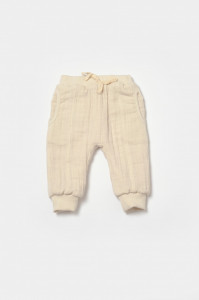 Set bluza dublata si pantaloni Ursulet, Winter muselin, 100% bumbac - Stone, BabyCosy