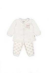 Set bluză și pantalon, Bow, BabyCosy, 100%bumbac organic, Powder - Img 3