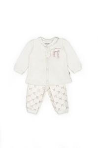 Set bluză și pantalon, Bow, BabyCosy, 100%bumbac organic, Powder - Img 10