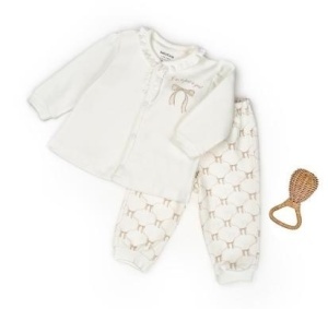 Set bluză și pantalon, Bow, BabyCosy, 100%bumbac organic, Stone - Img 2