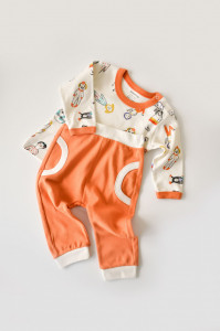 Set bluzita cu maneca lunga si panataloni lungi, 100% bumbac organic, BabyCosy, Portocaliu