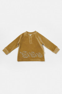 Set bluzita si pantaloni Elefant, 80%bumbac organic si 20% poliester - Mustar, BabyCosy