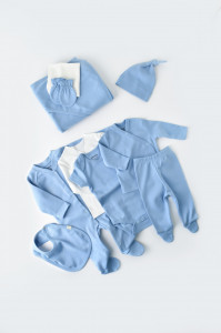Set de 10 piese pentru nou nascut - 100% bumbac organic - Bleu, BabyCosy - Img 3
