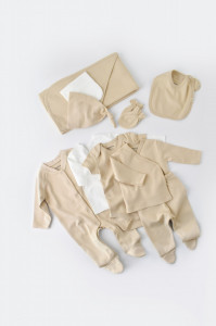 Set de 10 piese pentru nou nascut - 100% bumbac organic - Crem, BabyCosy - Img 3