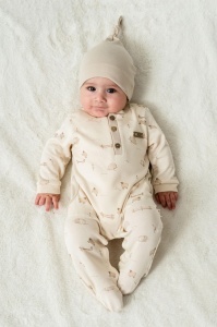 Set salopeta cu caciulita, Lamb, BabyCosy, 100% bumbac organic - Img 4