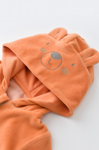 Set Ursulet cu bluzita cu fermoar si gluga si pantaloni lungi din 80%bumbac organic si 20% poliester - Portocaliu, BabyCosy - Img 5