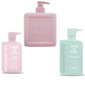 Savon de Royal Pink Dream,Gel de dus 500 ml,Sapun lichid pentru maini Savon de Royal Cubic Purple 500 ml,Savon de Royal Sampon revitalizant cu colagen 500ml Vegan,