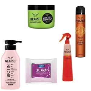 REDIST BIOTINA SI KERATINA(SAMPON 500ML,MASCA PAR500 ML ,BALSAM 400ML FIXATIV 400ML)+CADOU SERVETE DEMACHIANTE COLAGEN