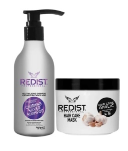 Profesional Redist, Sampon Nuantator Silver Pentru Par Blond 500 ml, Masca Anti-Caderea Si Cresterea Parului Cu Extract De Usturoi 475 ml