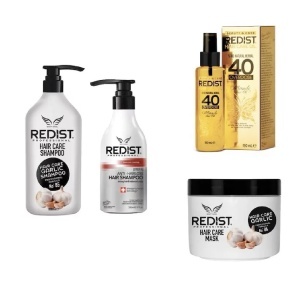 Redist Anti-Cădere a Părului, Creștere și Regenerare - Șampon Usturoi 1L, Șampon Anti-Cădere Redist 500 ml, Mască Usturoi 475 ml + Ulei Tratament cu 40 de Uleiuri Naturale