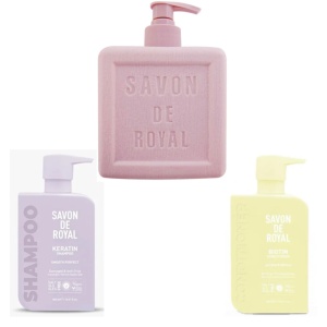Sapun lichid pentru maini Savon de Royal Cubic Purple 500 ml,Savon de Royal Keratin, sampon pentru par deteriorat, 500 ml,Savon de Royal ,Balsam de par cu Biotin, 500 ml,