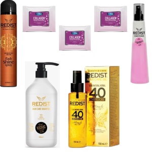 REDIST(SAMPON100ML,TRATAMENT PAR 150ML,FIXATIV 400ML,BALSAM BIFAZIC 225ML)+CADOU 3 PACHETE SERVETE MAKE UP CU COLAGEN