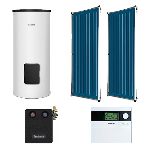 Panouri solare plane BUDERUS 2 CKN 2.0 cu montaj pe acoperiș înclinat tablă + boiler 200 litri