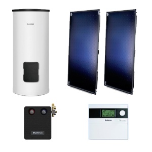 Panouri solare plane BUDERUS 2 SKT 1.0 cu montaj pe acoperiș plan tip terasă + boiler 300 litri