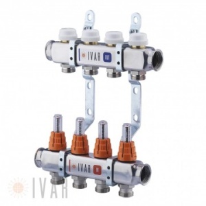 Set distribuitor tur/retur Ivar Inox 1" x EK cu debitmetru - 8 cai