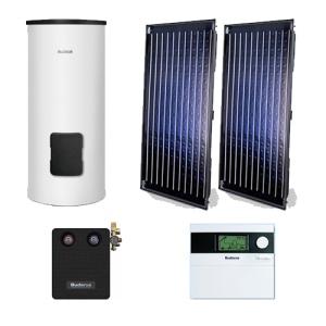 Panouri solare plane BUDERUS 2 SKN 4.0 cu montaj pe acoperiș plan tip terasă + boiler 300 litri