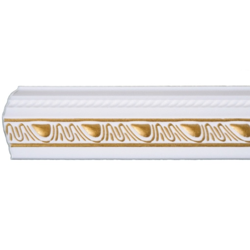 Set 4 Baghete decorative de colt M18BZ, din polistiren, alb/auriu, 8 x 6 x 200 cm