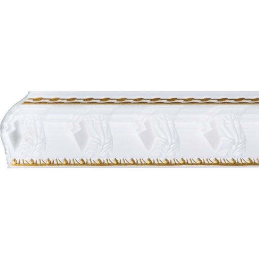 Set 4 Baghete decorative de colt M21BZ, din polistiren, alb/auriu, 8 x 6 x 200 cm