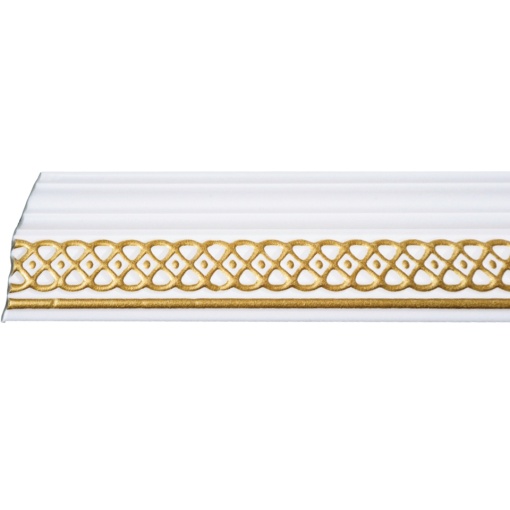 Set 4 Baghete decorative de colt M30BZ, din polistiren, alb/auriu, 8 x 6 x 200 cm