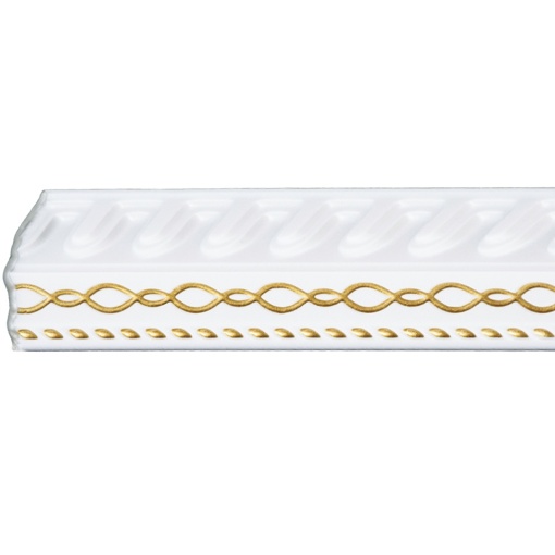 Set 4 Baghete decorative de colt M19BZ, din polistiren, alb/auriu, 8 x 6 x 200 cm