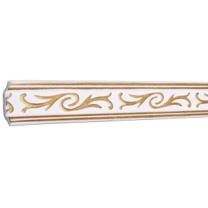 Set 4 Baghete decorative de colt M13BZ, din polistiren, alb/auriu, 5 x 5 x 200 cm