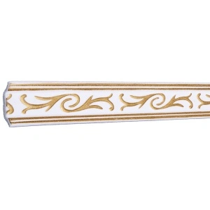 Set 4 Baghete decorative de colt M13BZ, din polistiren, alb/auriu, 5 x 5 x 200 cm