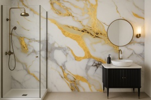 Rola decorativa autoadeziva, 10, 280x60cm, marmura gri/auriu