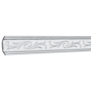 Set 4 Baghete decorative de colt M13BS, din polistiren, alb/argintiu, 5 x 5 x 200 cm
